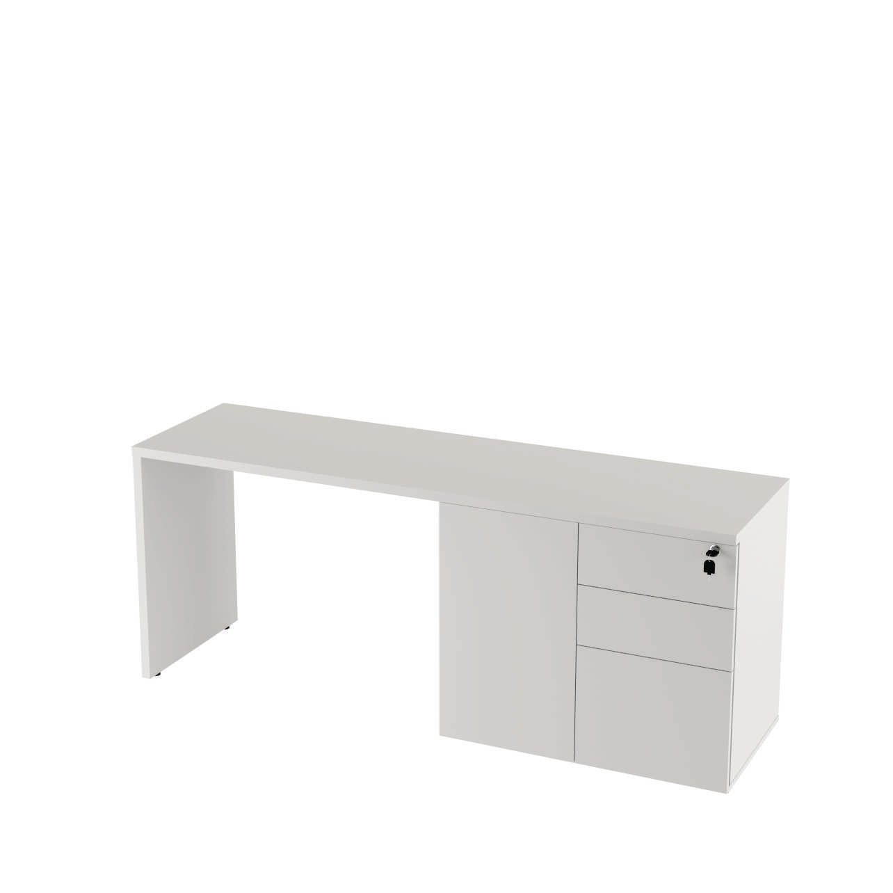 Armário Apoio Mesa Dinâmica 03 Gavetas 01 Porta com 01 Prateleira Tampo 25mm OFFICE SHOP - 160x45x65cm