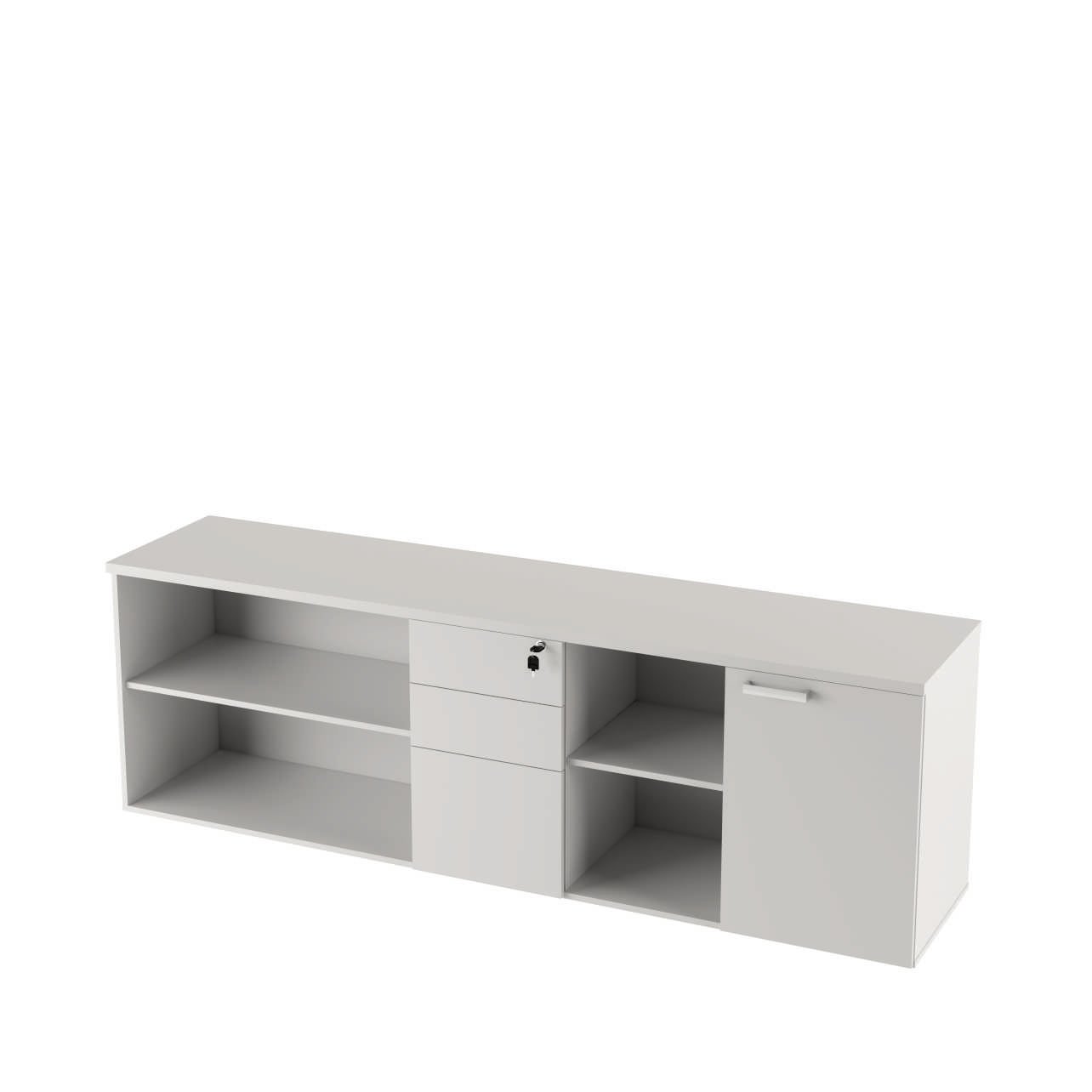 Armário Apoio Mesa Dinâmica 03 Gavetas 01 Porta com 01 Prateleira Tampo 25mm OFFICE SHOP - 200x45x65cm