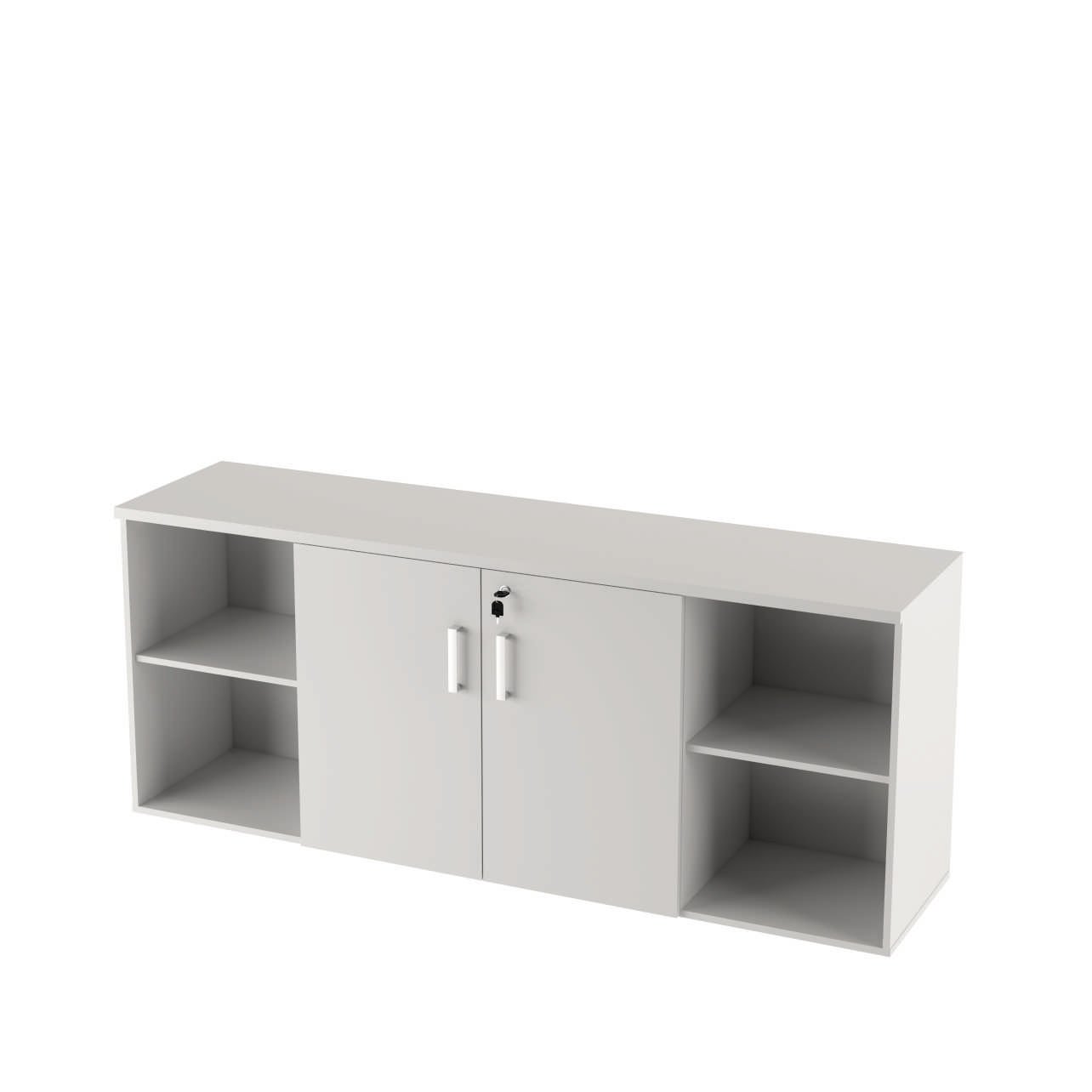 Armário Credenza 02 Portas Nicho Lateral e 01 Prateleira Tampo 25mm OFFICE SHOP - 180x45x74cm