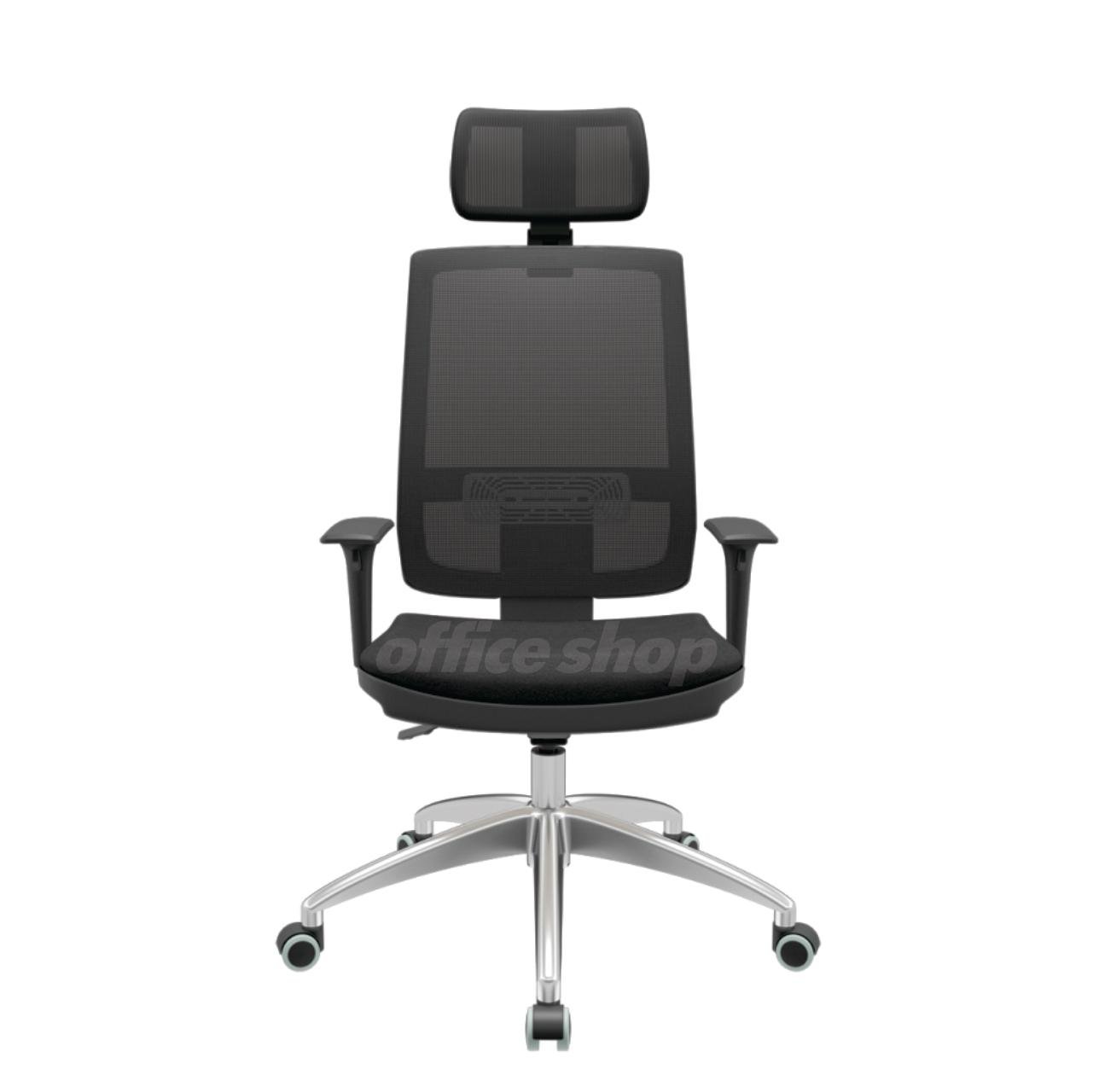 Cadeira Fit Presidente AC Giratória Back System Alumínio OFFICE SHOP - Tecido Preto